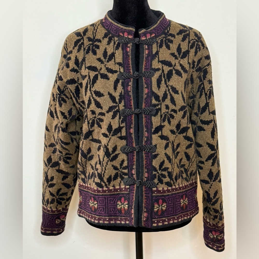Icelandic Design luxury design preppy wool blend lined cardigan jacket leaves SM